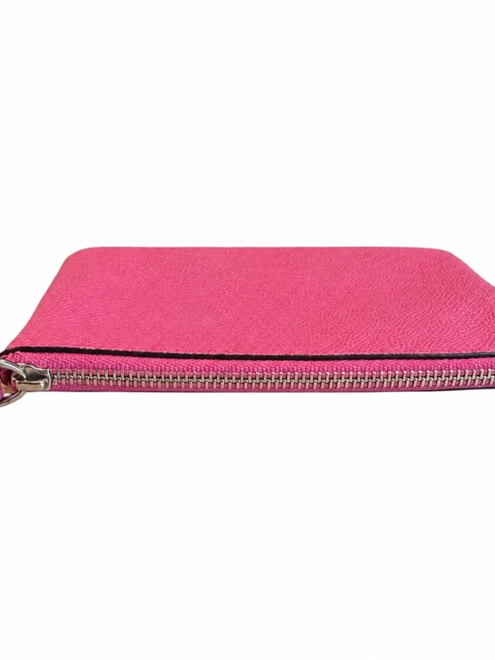 Coach Pink Crossgrain Leather Corner Zip Wristlet Wallet Hot Bright Pink